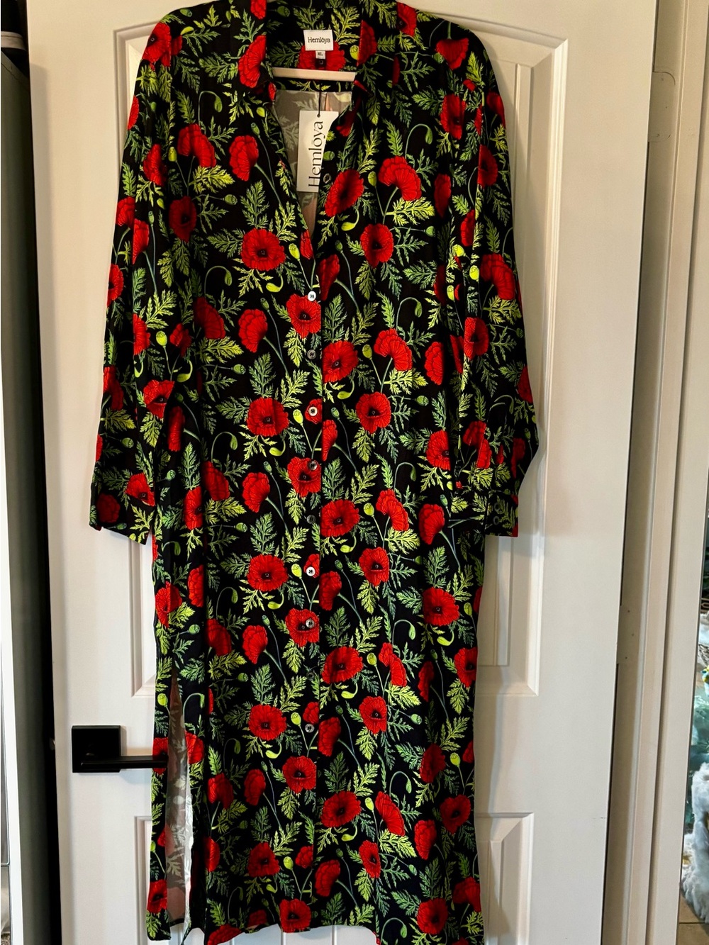Hemloya Zaha Midi Shirt Dress in Orange Poppy Print - Picture 3 of 11